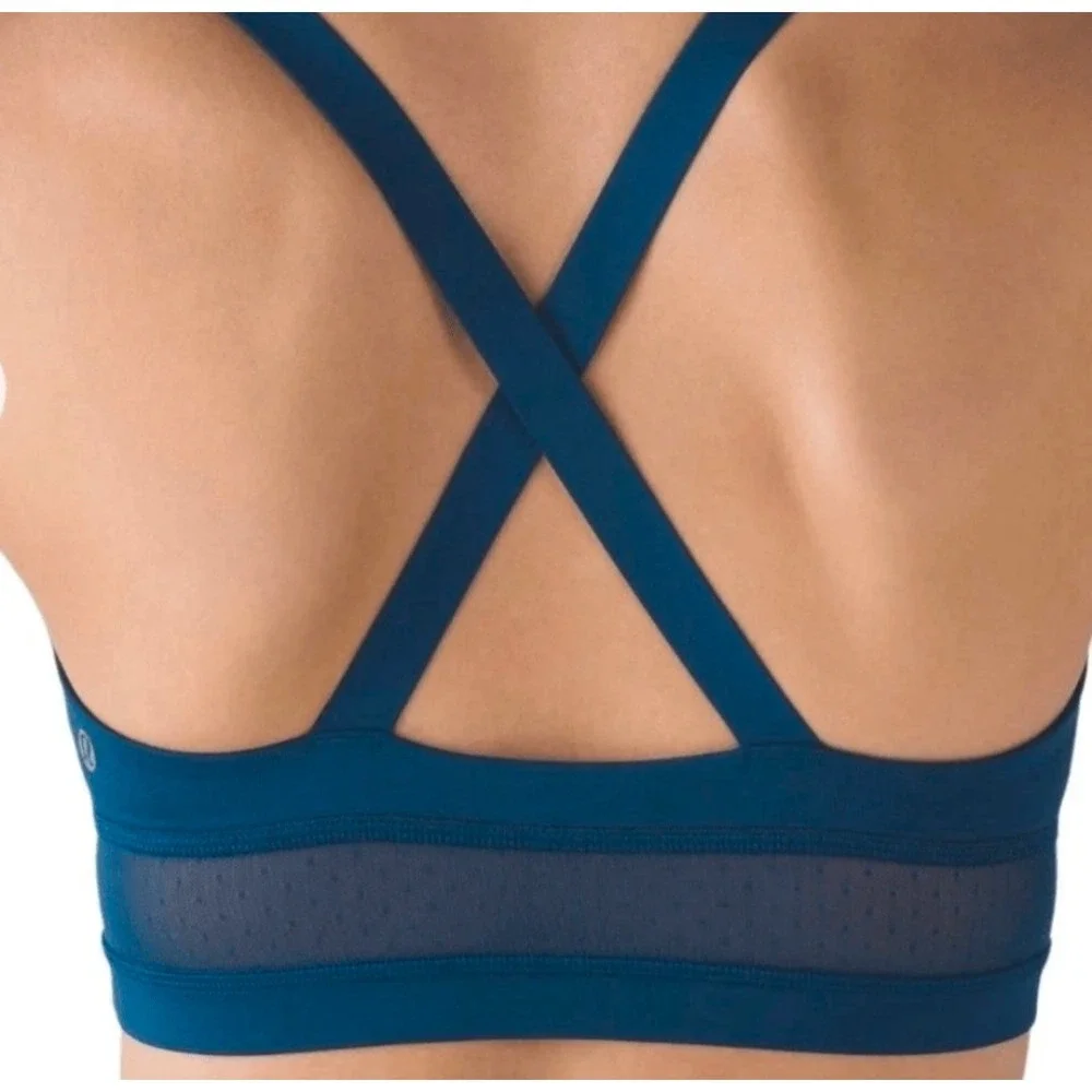 Lululemon Body Con Poseidon Teal Blue Cross Back Mesh Longline Sports Bra Sz 4 - Picture 2 of 6